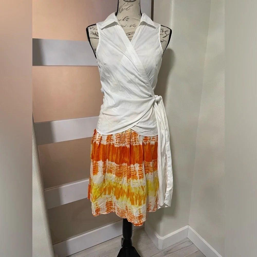 Apollo Yellow and Orange A-Line Smocked Tiered Knee-Length Skirt